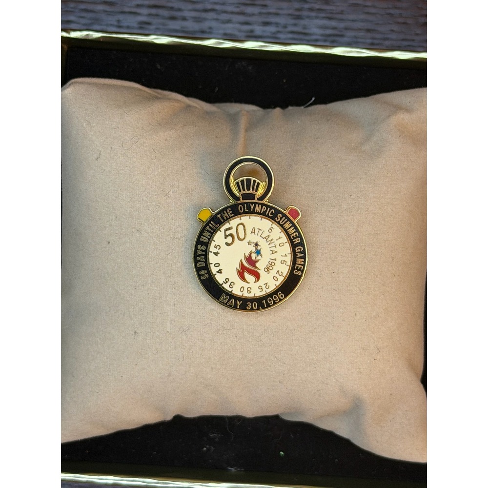 Vintage Atlanta 1996 Olympic Summer Games 50 Days Countdown Stopwatch Enamel Pin
